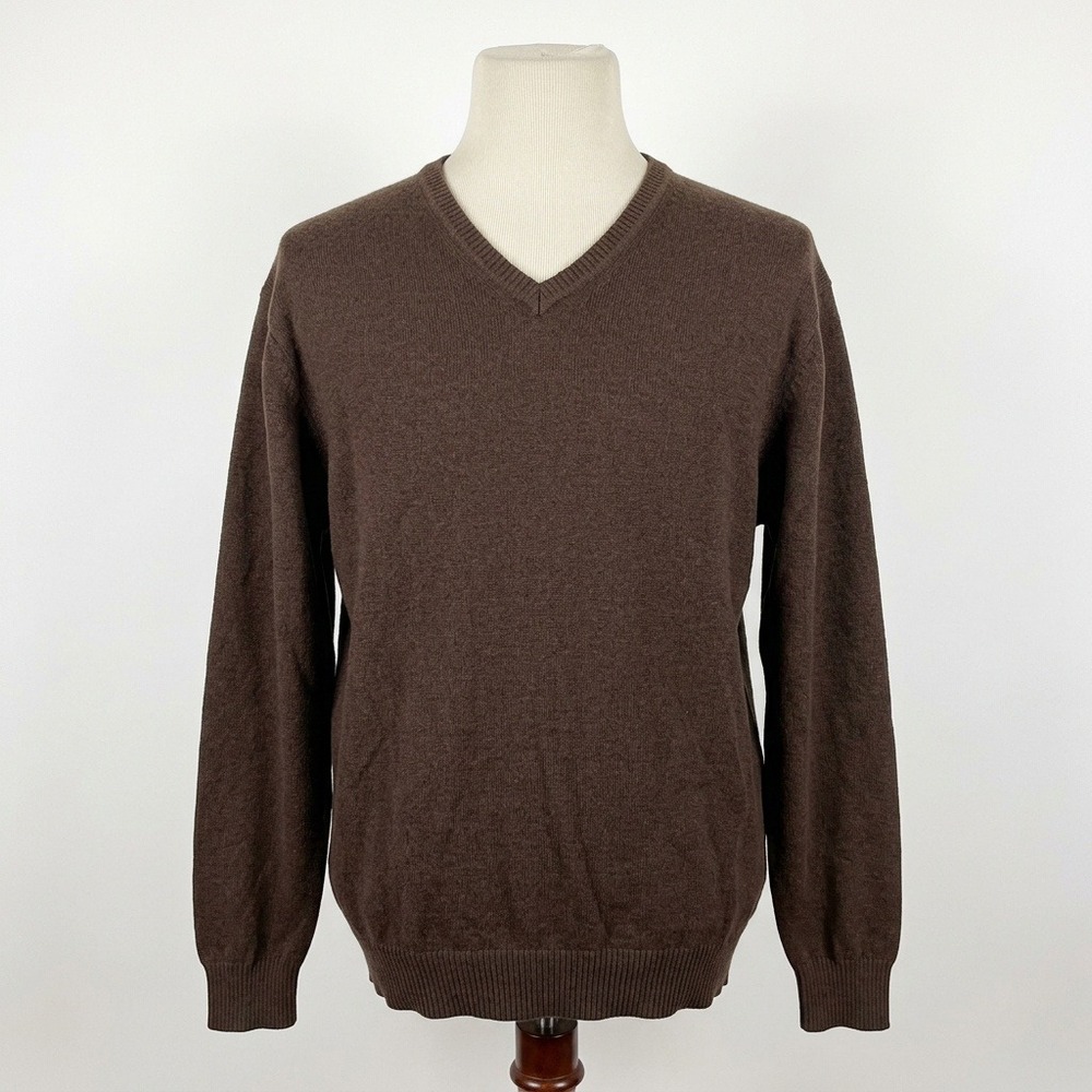 Jos A Bank V-Neck Sweater Mens XL Brown Pima Cotton Signature Collection Preppy